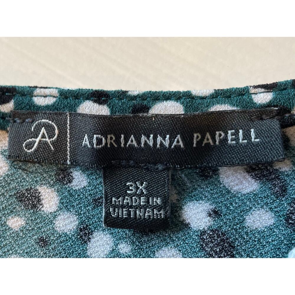 Adrianna Papell Blouse Sz 3X Polka Dots Green Black White 3/4 Sleeves Career - Picture 3 of 10